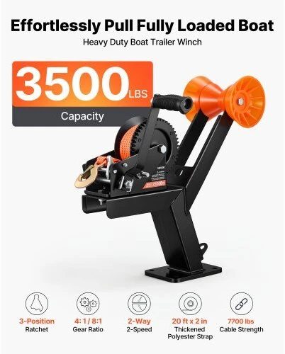 Valties priekabos gervės stovas su ritinėliu VEVOR HW2500A, 1588 kg