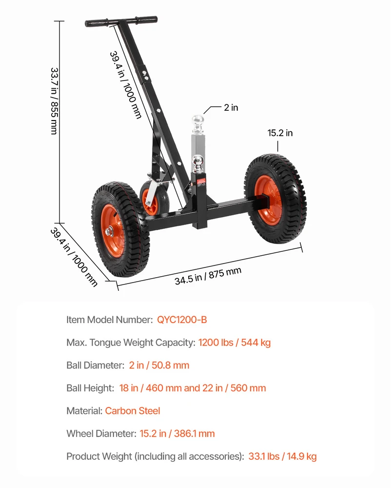 VEVOR 1200 kg priekabos vežimėlis, reguliuojamas aukštis