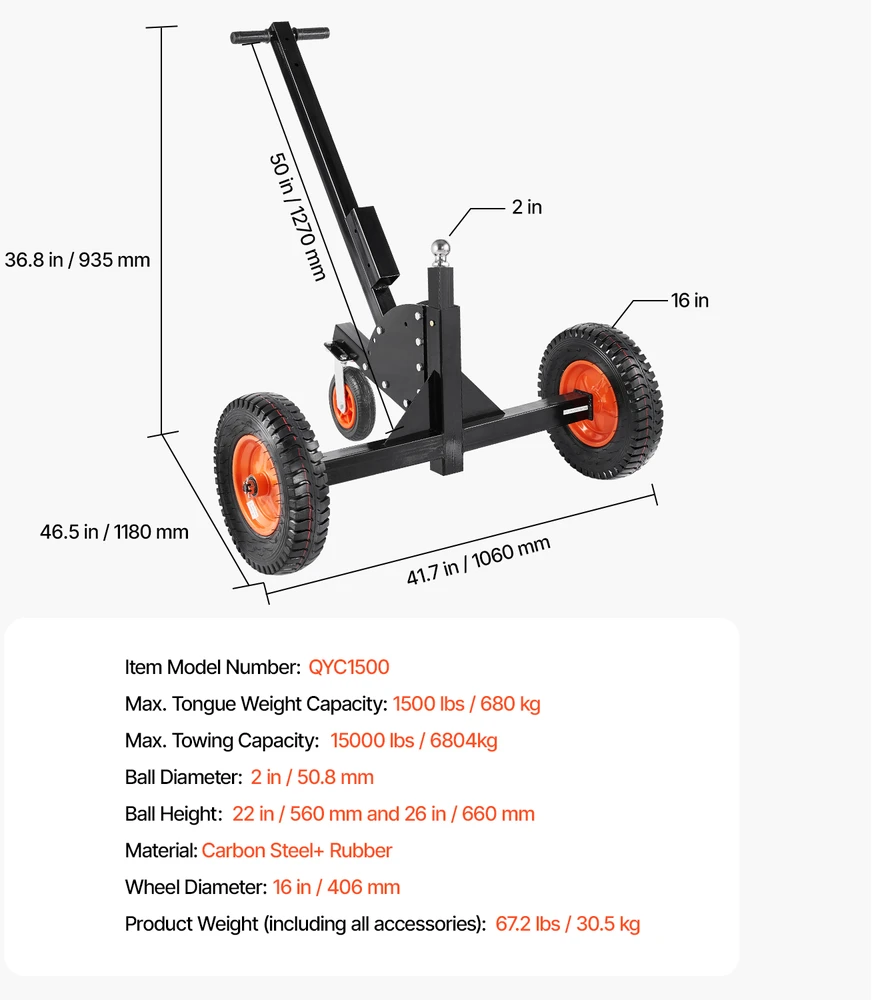 VEVOR 1500lbs priekabos vežimėlis 2in1 su vežimėliu