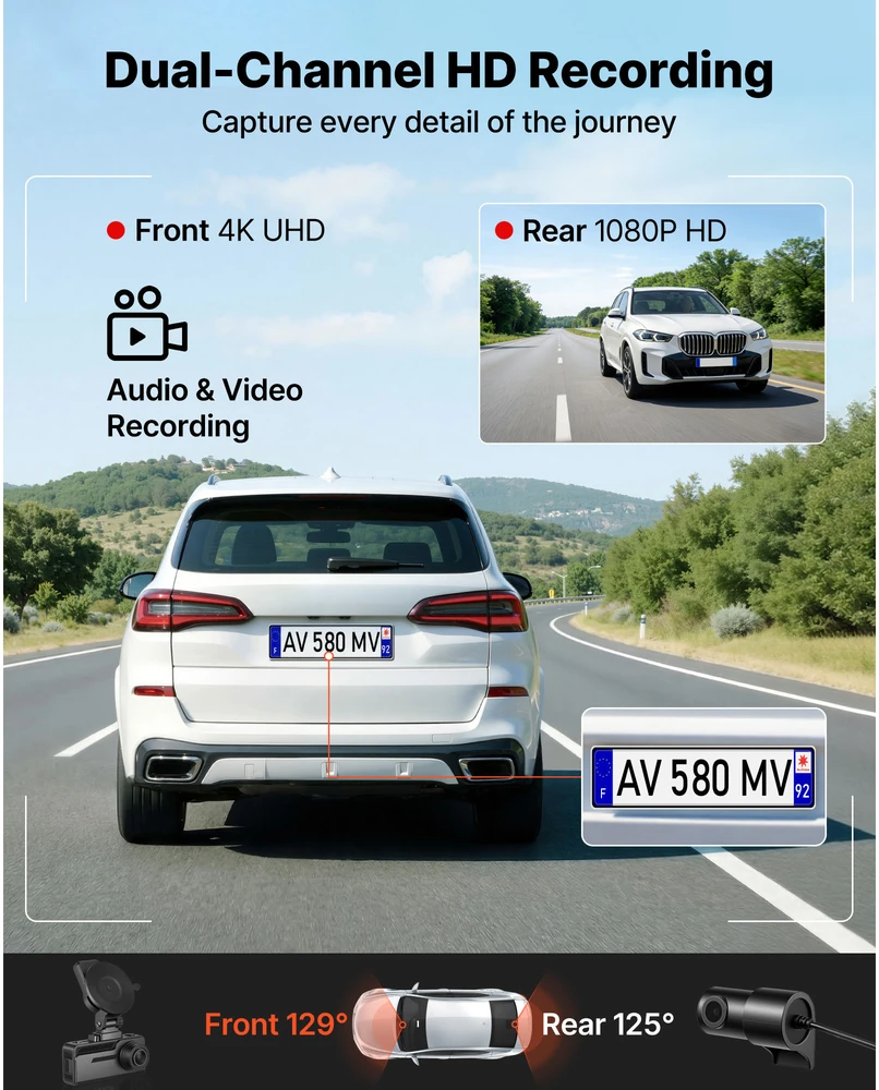 VEVOR Priekinė ir galinė automobilio vaizdo kamera
