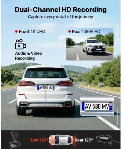VEVOR Priekinė ir galinė automobilio vaizdo kamera