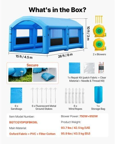 Pripučiama dažymo kamera VEVOR BQTCQYDPQFBK08L, 8 x 4,5 x 3 m