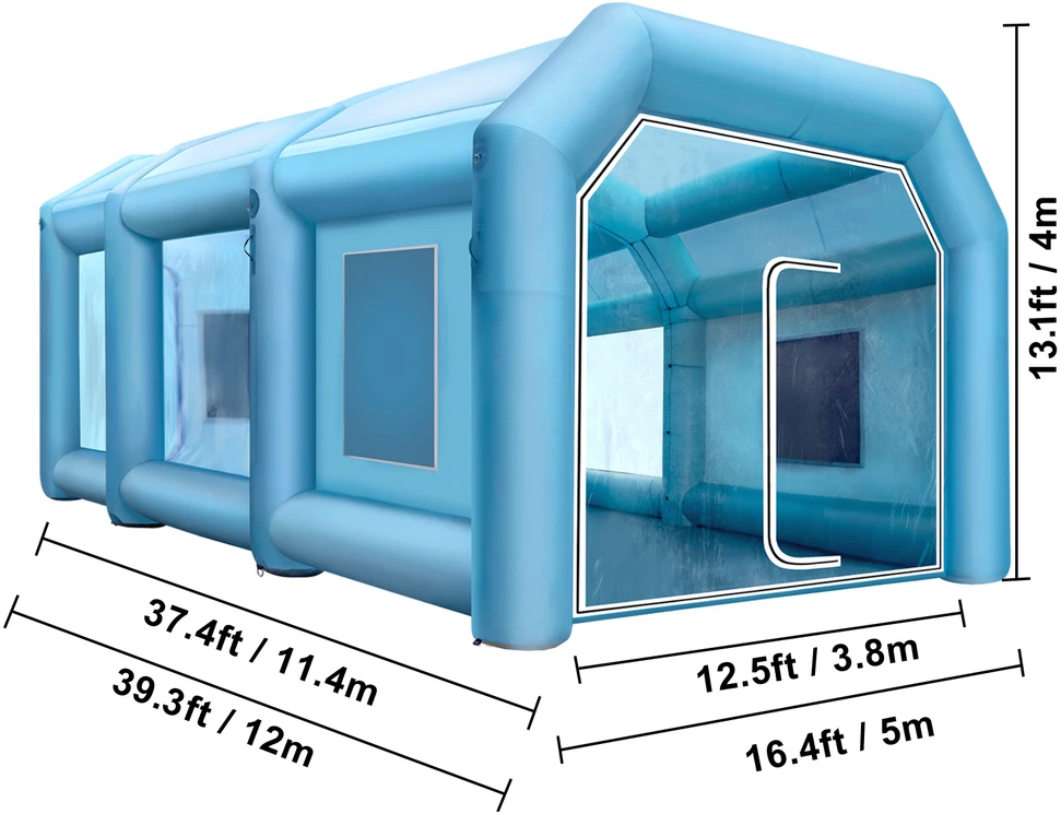 VEVOR Pripučiamas dažymo paviljonas 12x5x4 m su pūstuvais