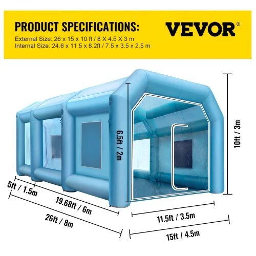 VEVOR Pripučiamas 26x15x10 Ft dažų purškimo paviljonas