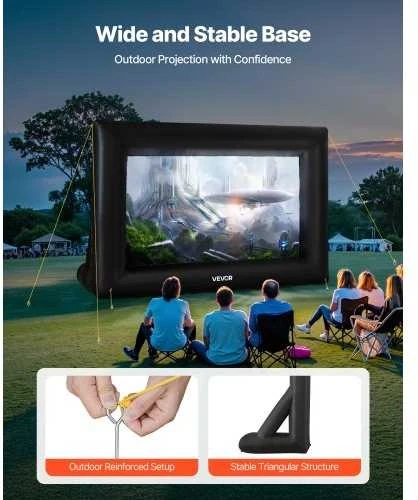 Vevor 4,3 m pripučiamas kino ekranas 16:9 su dėklu