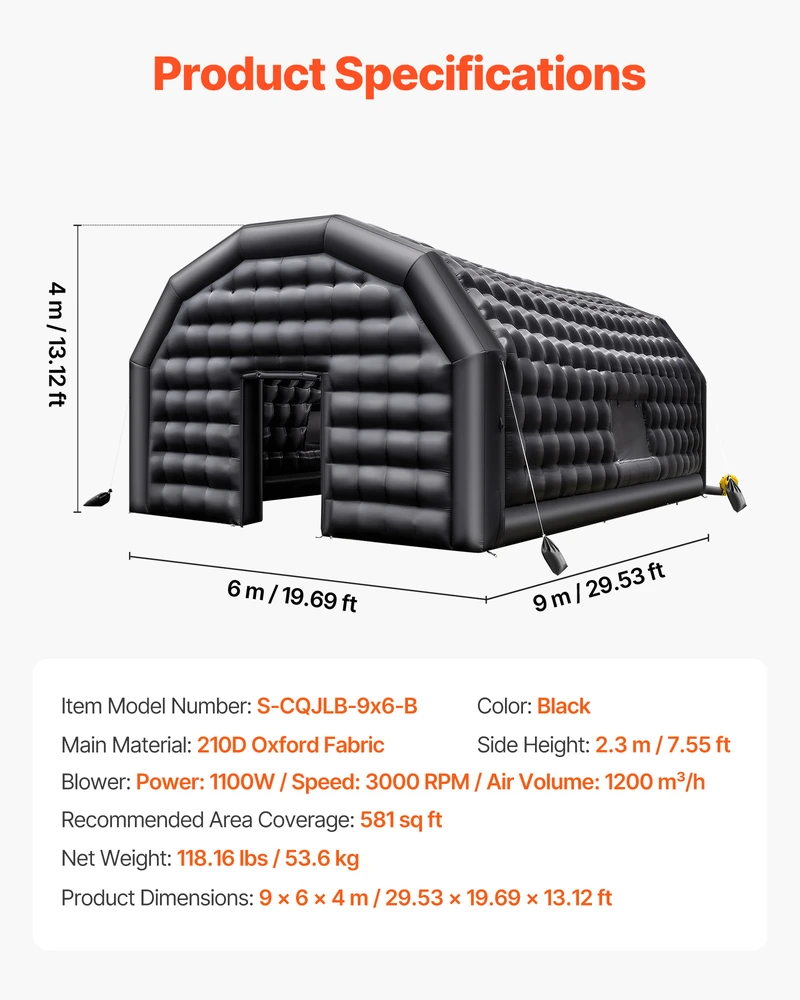 VEVOR Pripučiama naktinė palapinė 9 x 6 x 4 m