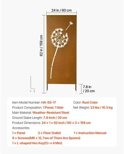 VEVOR Metalinė privatumo tvora 61 x 160 cm