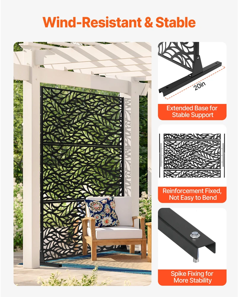 VEVOR Metalo privatumui skirtas ekranas 120 x 183 cm juodas