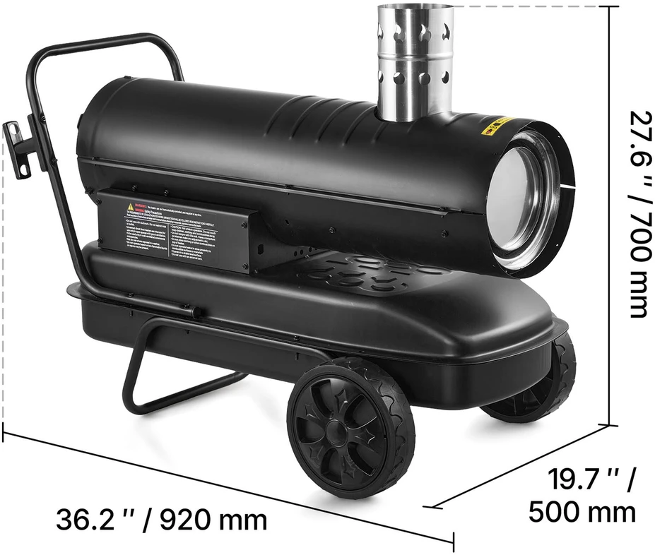 VEVOR 20kW priverstinio oro žibalo dyzelinis šildytuvas, nešiojamas torpedinis patalpų šildytuvas, pramoninis šildytuvas sandėliui, garažui, dirbtuvėms, statyboms, lauko šildymui