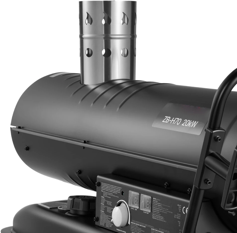 VEVOR 20kW priverstinio oro žibalo dyzelinis šildytuvas, nešiojamas torpedinis patalpų šildytuvas, pramoninis šildytuvas sandėliui, garažui, dirbtuvėms, statyboms, lauko šildymui