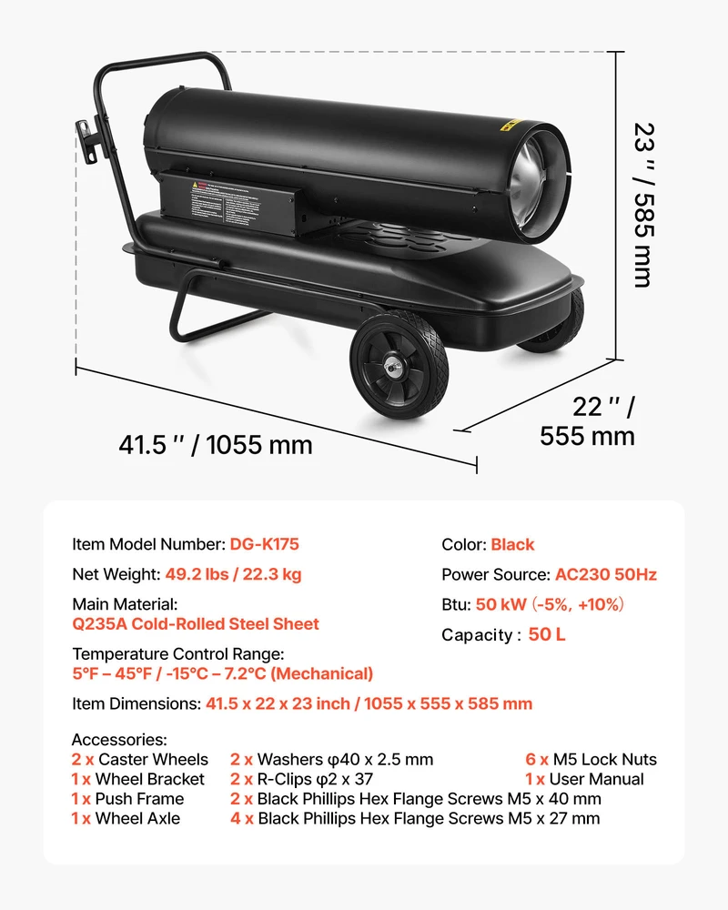 VEVOR 50 kW dyzelinis oro šildytuvas su ratukais