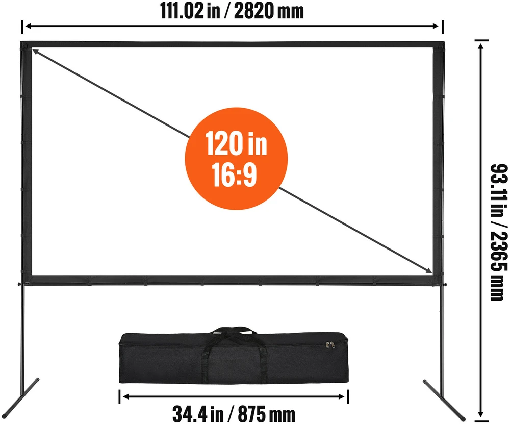 VEVOR Ekranas su stovu projektoriui, 120 colių