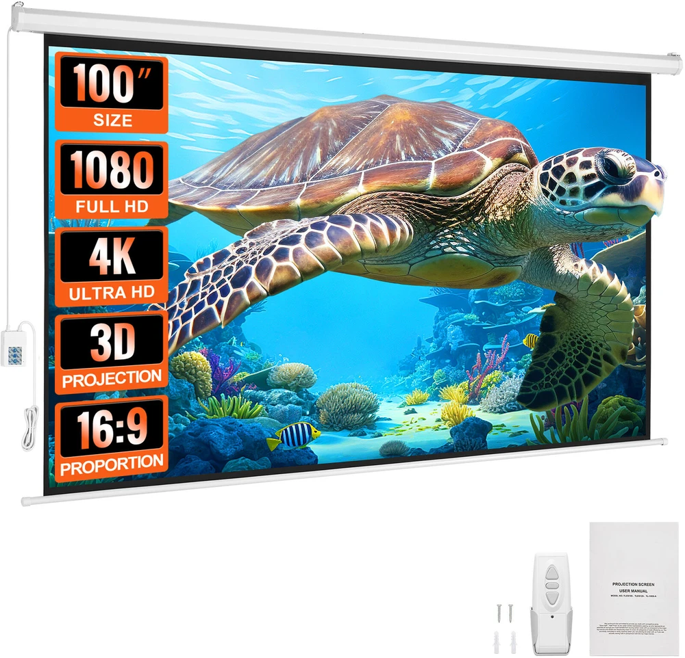 VEVOR Elektrinis projektoriaus ekranas 100 colių UHD