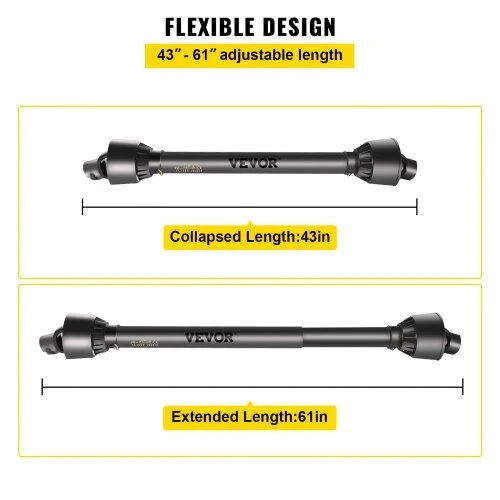 VEVOR PTO velenas su 1-3/8" x 6 šlicais
