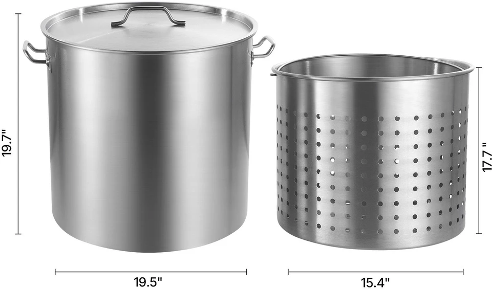 VEVOR 94.6 l nerūdijančio plieno puodas su dangčiu ir krepšiu