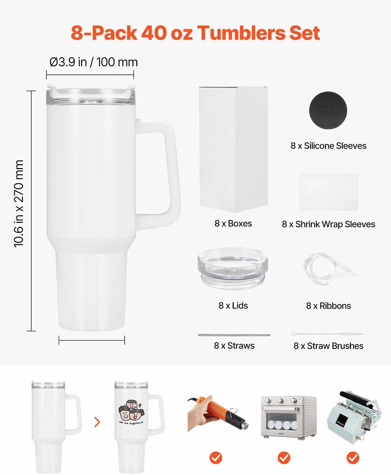 VEVOR Sublimaciniai termo puodeliai, 8 vnt., 1183 ml