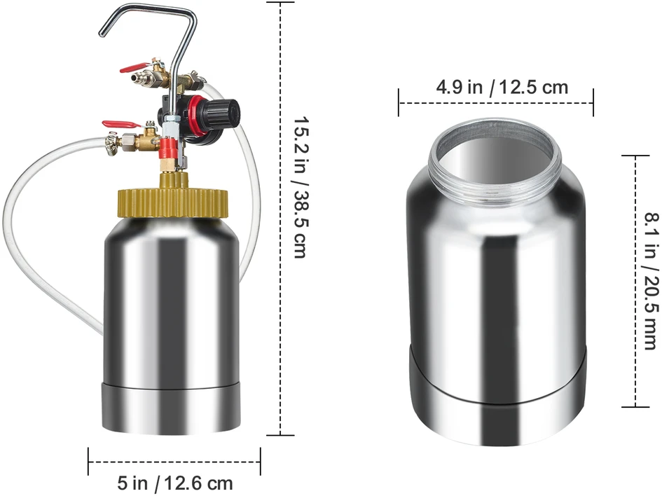 VEVOR Dažų purškimo slėginis bakas, 2L, 1.8mm antgalis