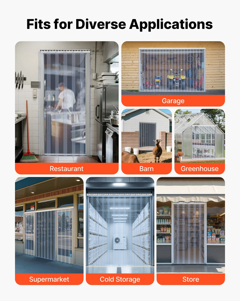VEVOR skaidrios PVC užuolaidų juostos, 2.1 m x 1.2 m, 8 vnt.