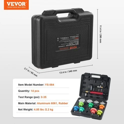 VEVOR 14 dalių radiatoriaus slėgio testavimo rinkinys