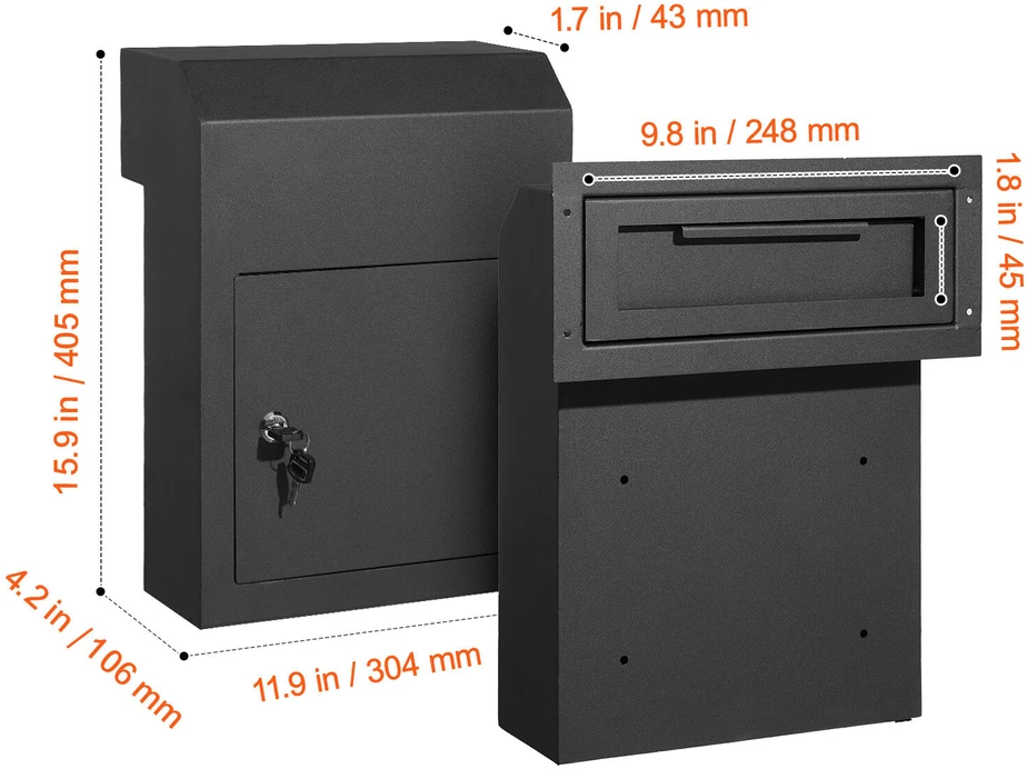 VEVOR Pašto dežutė 12x6x16" su raktu juoda