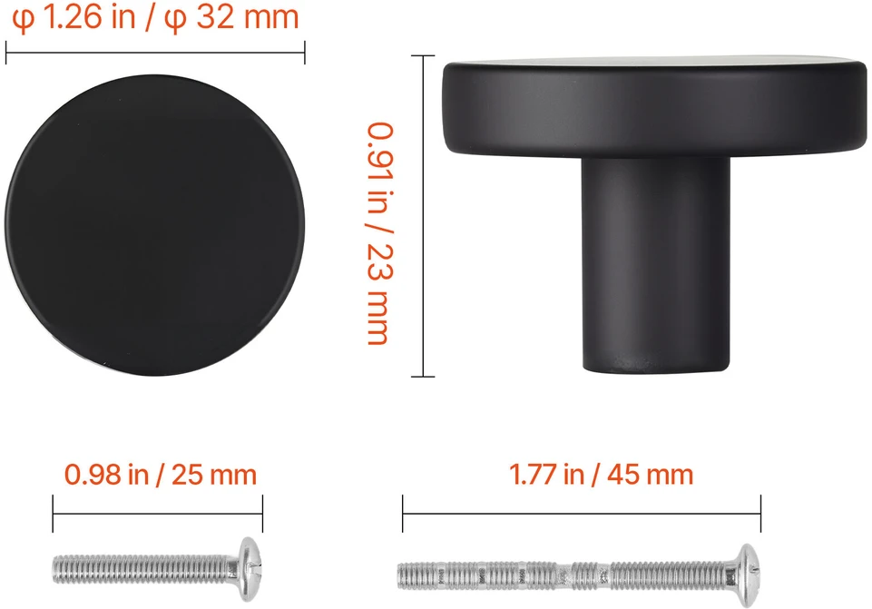 VEVOR juodi 32 mm spintelės rankenėlės 10 vnt.