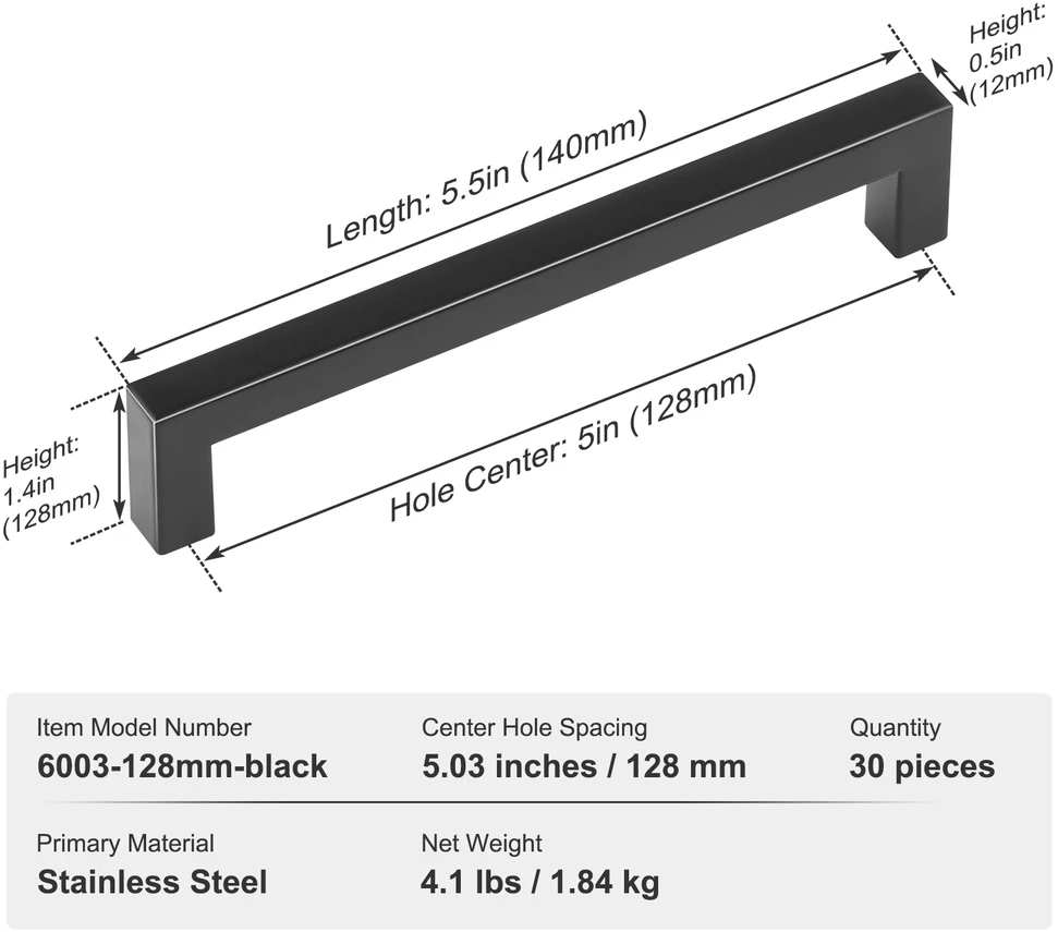 VEVOR 30 vienetų spintos rankenėlės 128mm centras