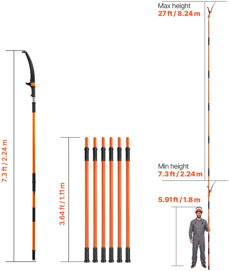 VEVOR Išplečiama rankinė medžio pjūklė iki 8.24 m