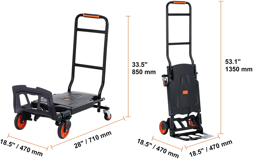 VEVOR Aliumininis vežimėlis, 2 viename, 136 kg apkrova