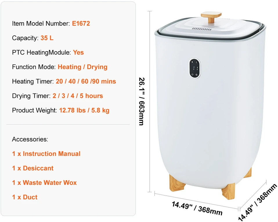 VEVOR 35L rankšluosčių šildytuvas su LED ekranu ir laikmačiu