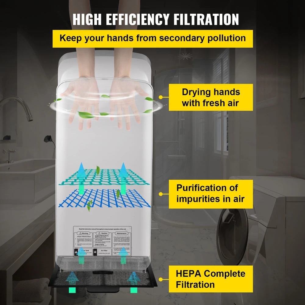 VEVOR elektrinis komercinis rankų džiovintuvas su HEPA filtru