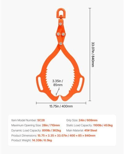 VEVOR 71 cm rąstukų kėlimo žnyplės 2 nagų