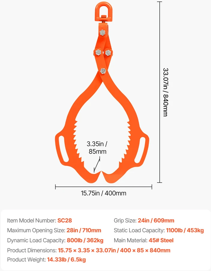 VEVOR 71 cm rąstukų kėlimo žnyplės 2 nagų