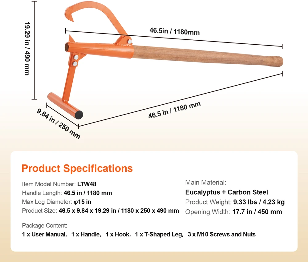 VEVOR Medienos keltuvas 118 cm, iki 38 cm rąstams
