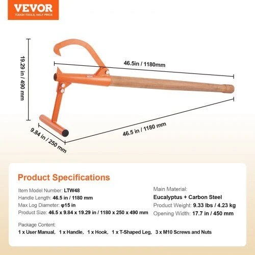 VEVOR Medienos keltuvas 118 cm, iki 38 cm rąstams