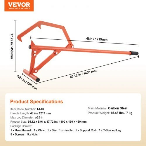 VEVOR Rąstų kėliklis iki 63,5 cm skersmens