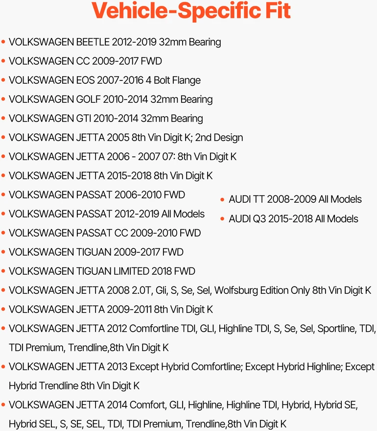 VEVOR Priekinis ratų guolių komplektas Audi Q3 ir VW Beetle