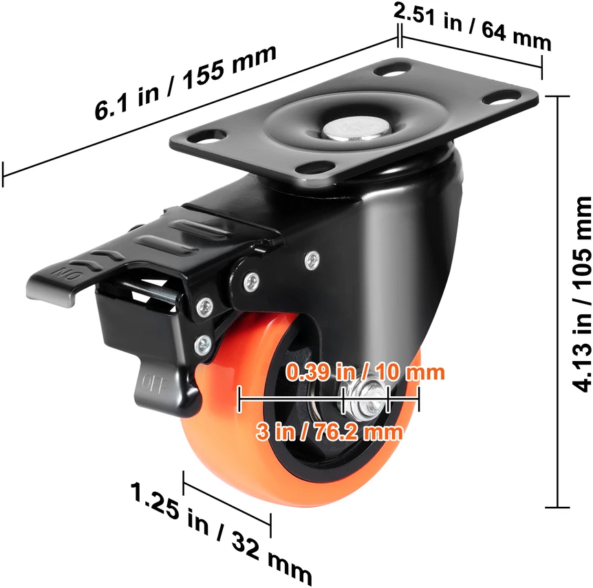 VEVOR Ratukai su 3 cm pasukama plokštele