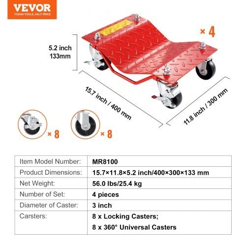 VEVOR Automobilių padangų vežimėlis 3.6 tonos, 4 vnt.