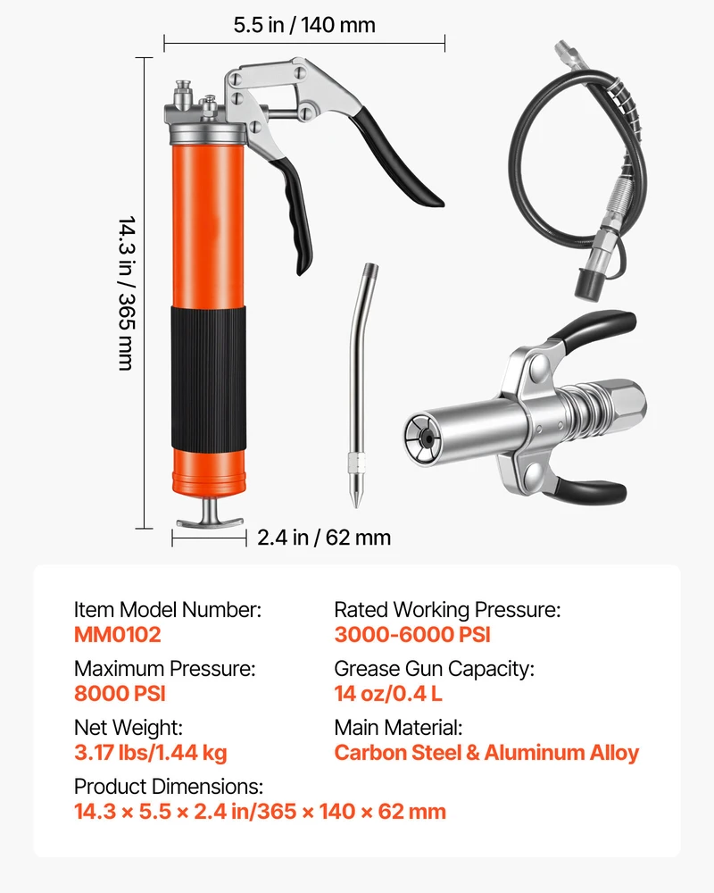 VEVOR Tepalo švirkštas, 8000 PSI, 0,4 L