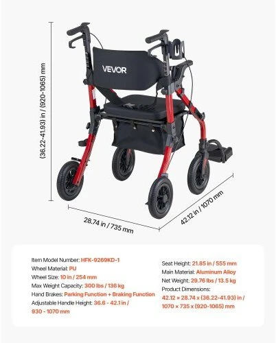 VEVOR 2-in-1 vaikštynė ir kėdutė vyresnio amžiaus žmonėms