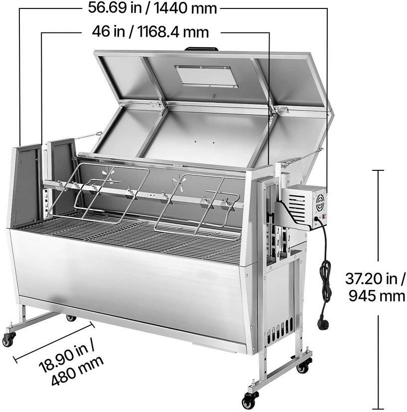 VEVOR Elektrinis lauko grilis su iešmu iki 60 kg