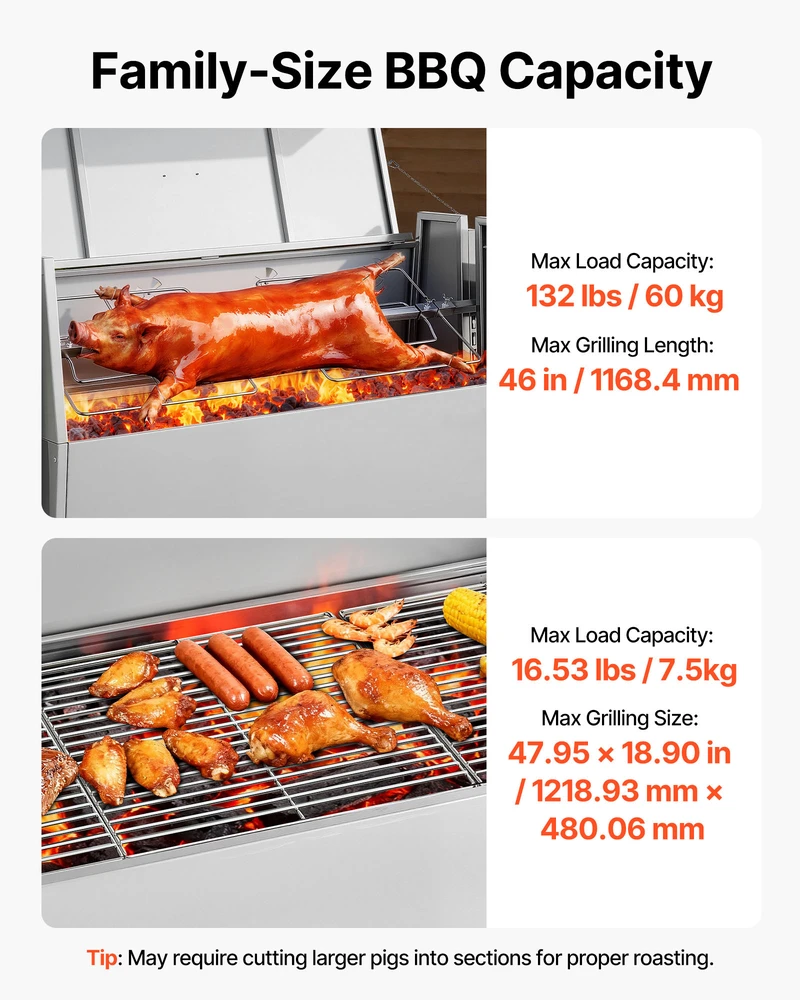VEVOR Elektrinis lauko grilis su iešmu iki 60 kg