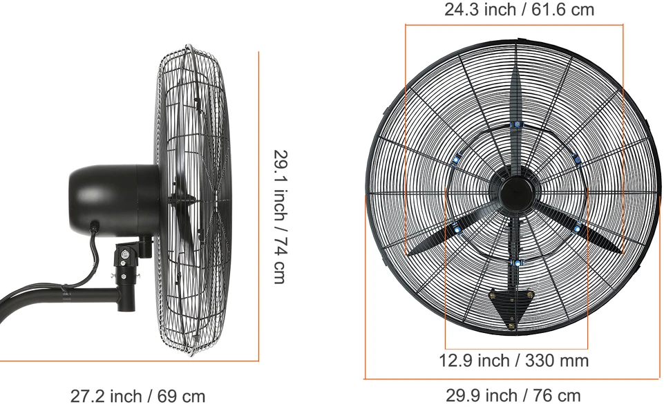 VEVOR 61 cm besisukrečiantis sieninis rūko ventiliatorius