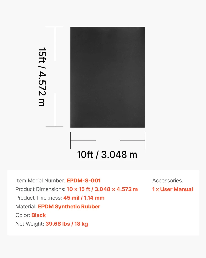 VEVOR Guminė stogo danga, 3 x 4.5 m EPDM
