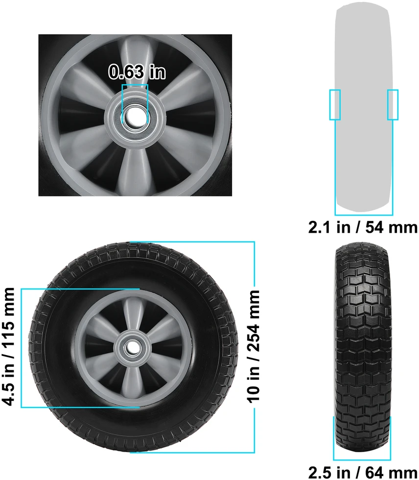 VEVOR Standžios PU padangos 10" vežimėliams, 2 vnt.