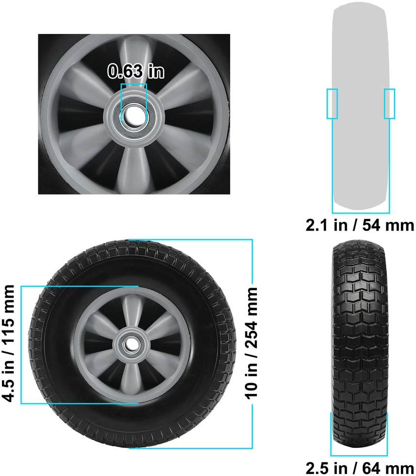 VEVOR Standžios PU padangos 10" vežimėliams, 2 vnt.