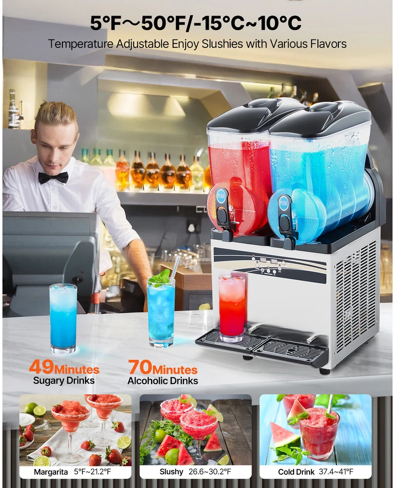 VEVOR Komercinė šaldytų gėrimų gamykla 15L x 2 talpa