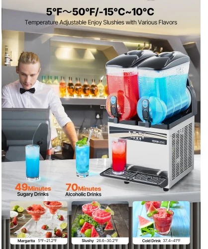 Vevor Komercinė šaldytų gėrimų gamykla 15L x 2 talpa