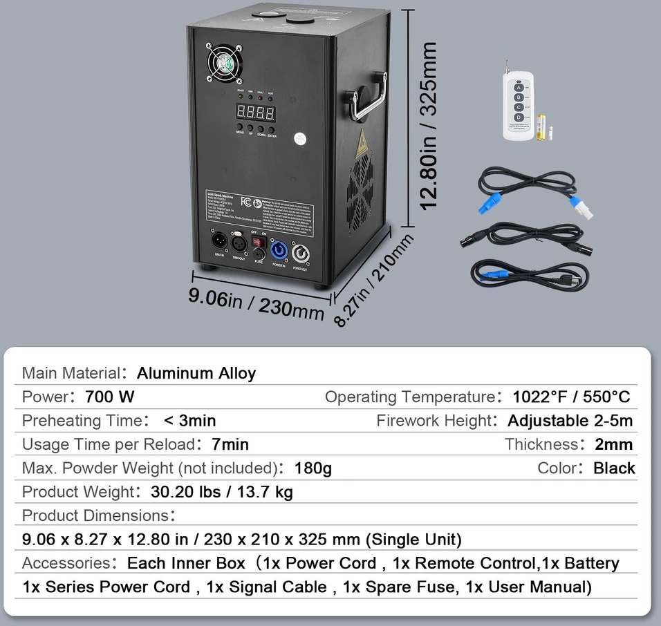 VEVOR Šalto žiežirbų fejerverkų mašina x2 700W 2-5m renginiams