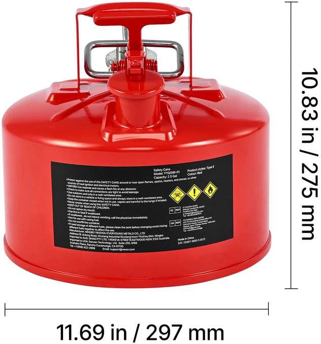 VEVOR Raudona 9,5 L talpos saugos kuro kanistras